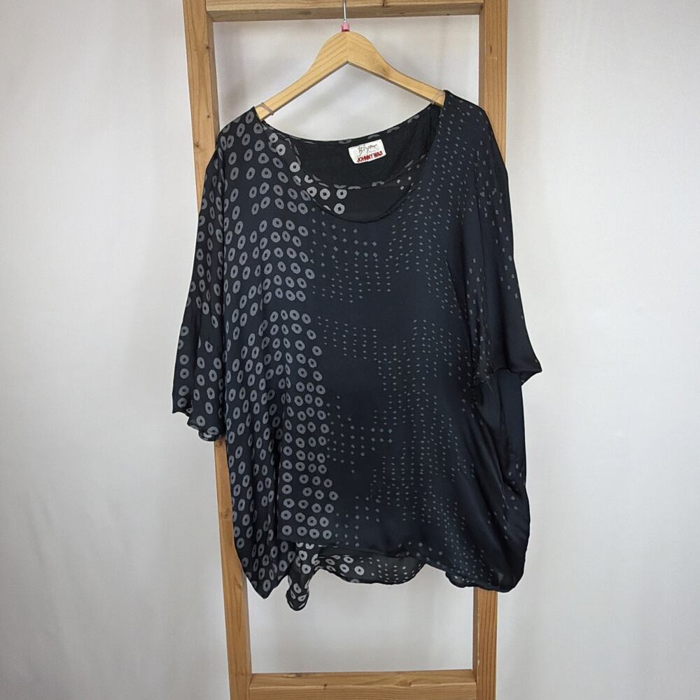 Johnny Was Biya Black Gray Silk Tunic Top Dolman Sleeve One Size